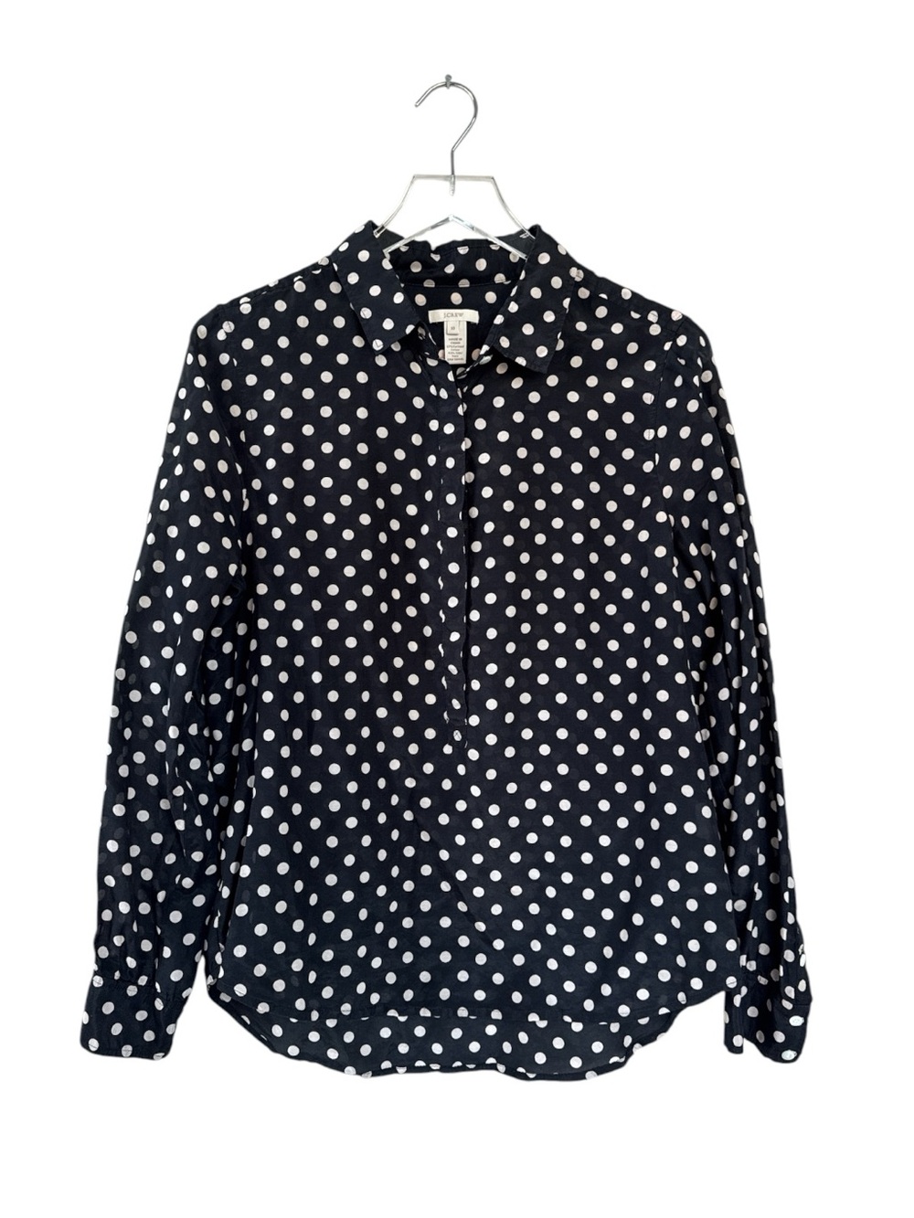 J.Crew Black Polka Dot Cotton Silk Button Down Blouse Shirt Size 10